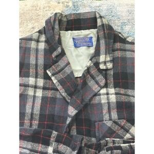 Vintage Pendleton Wool Plaid Blazer Jacket Grey Red Black Womens M Chore Style